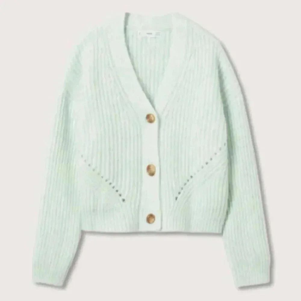 Mango MNG Ribbed Knit Aqua Green Cardigan Sweater NWT Plus 3XL